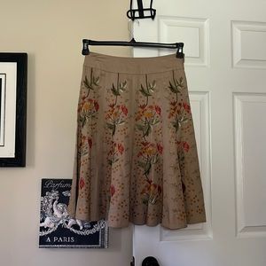 Anthropologie Odille Full Embroidery Floral A-line zip Knee-length Brown